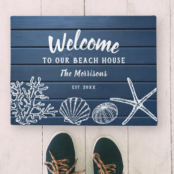 Welcome To Our Beach House Family Name Custom Doormat by colorfulgalshop at Zazzle