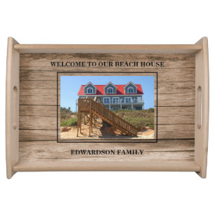 Welcome to our beach house family name photo serving tray