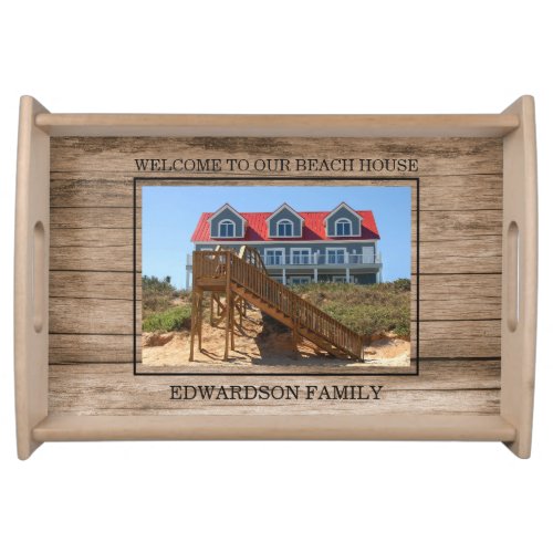 Welcome to our beach house family name photo serving tray