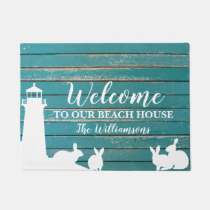 Welcome to Our Beach House Lighthouse Bunnies Doormat