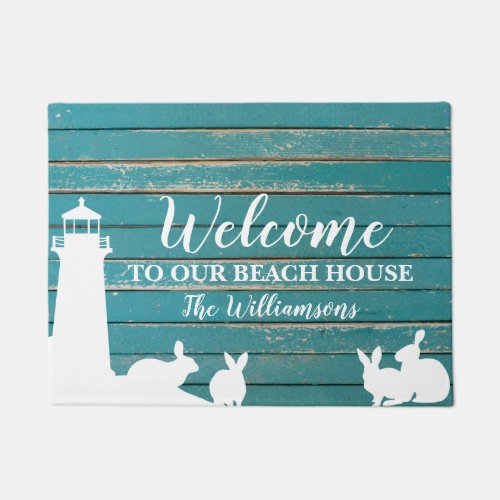 Welcome to Our Beach House Lighthouse Bunnies Doormat