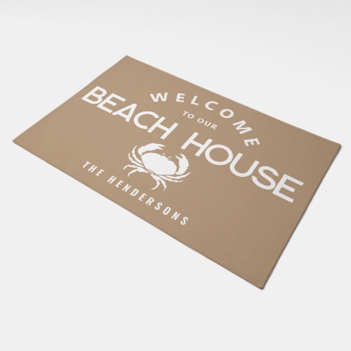 Welcome To Our Beach House Modern Crab Monogram Doormat