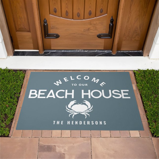 Welcome To Our Beach House Nautical Crab Monogram Doormat (Outdoor)
