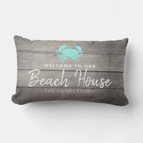 Welcome To Our Beach House Nautical Name Outdoor Lumbar Pillow
