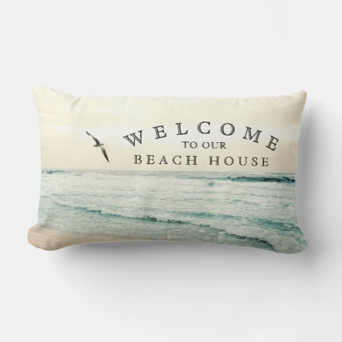 Welcome to Our Beach House Ocean Coastal Lumbar Pillow