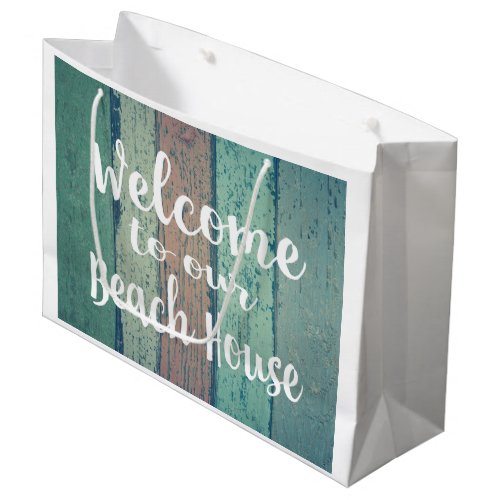 Welcome to Our Beach House rustic painted wood Large Gift Bag