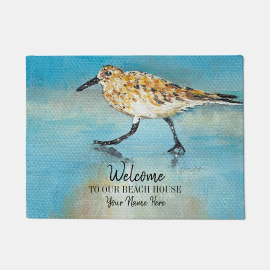 Welcome To Our Beach House Sandpiper Personalized Doormat