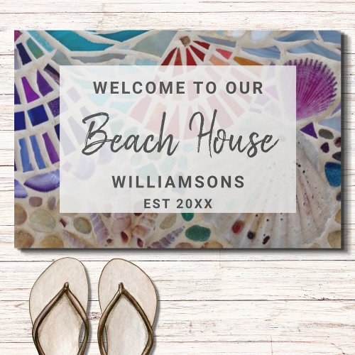 Welcome to Our Beach House Shells Custom Doormat