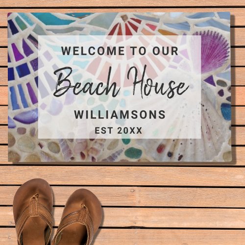 Welcome to Our Beach House Shells Custom Doormat