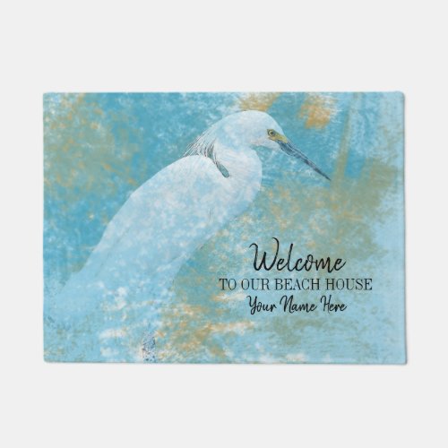 Welcome To Our Beach House Snowy Egret Custom Doormat