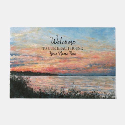 Welcome To Our Beach House Sunset Art Doormat