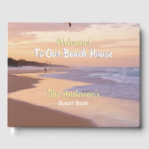 Welcome To Our Beach House, Sunset Beach Scene Vs2 Guest Book