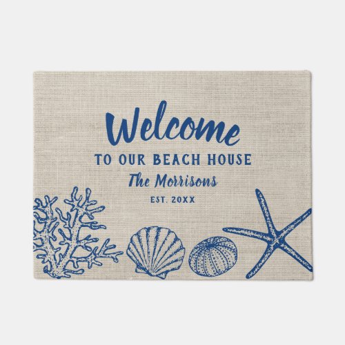 Welcome to Our Beach House Vintage Shells Custom Doormat