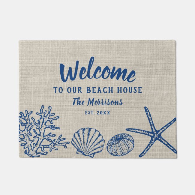 Welcome to Our Beach House Vintage Shells Custom Doormat