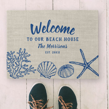 Welcome To Our Beach House Vintage Shells Custom Doormat by colorfulgalshop at Zazzle