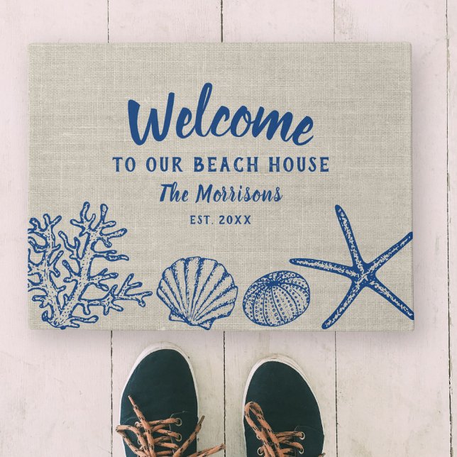 Welcome to Our Beach House Vintage Shells Custom Doormat (Creator Uploaded)
