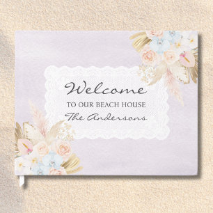 Welcome To Our Beach House Watercolor Floral Guest Book