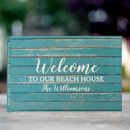 Welcome to our Beach Lake House Rustic Wood Guest Book