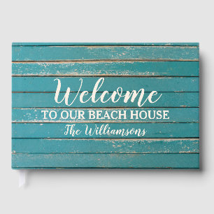 Welcome to our Beach Lake House Rustic Wood Guest Book