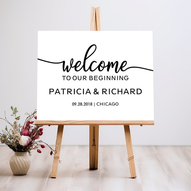 Welcome to Our Beginning Black Script Wedding Sign (Creator Uploaded)