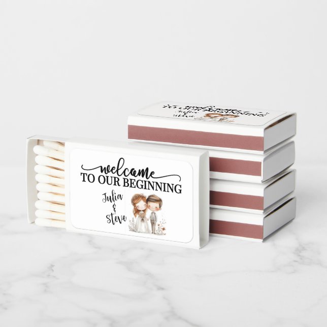 Welcome to our beginning bride and groom matchboxes (Stacked)