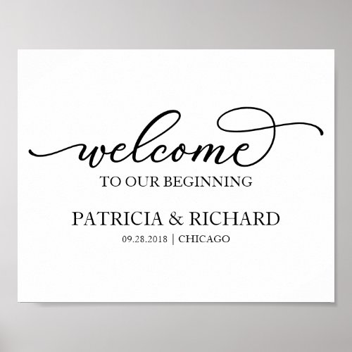 Welcome To Our Beginning Chic Black Script Poster