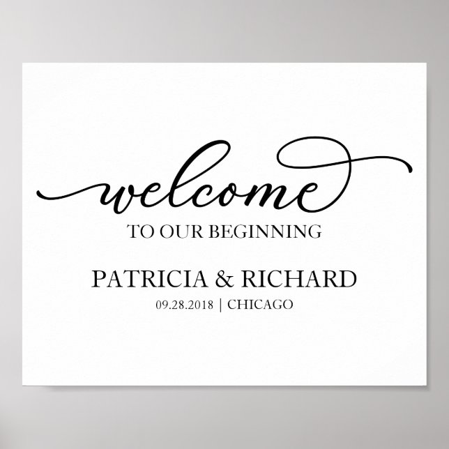 Welcome To Our Beginning Chic Black Script Poster (Front)