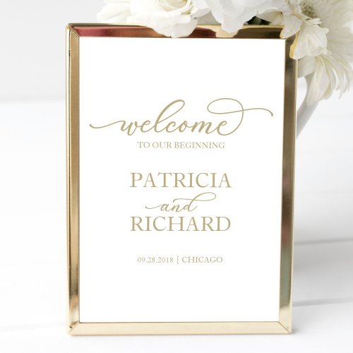 Welcome To Our Beginning  Chic Gold Script Sign