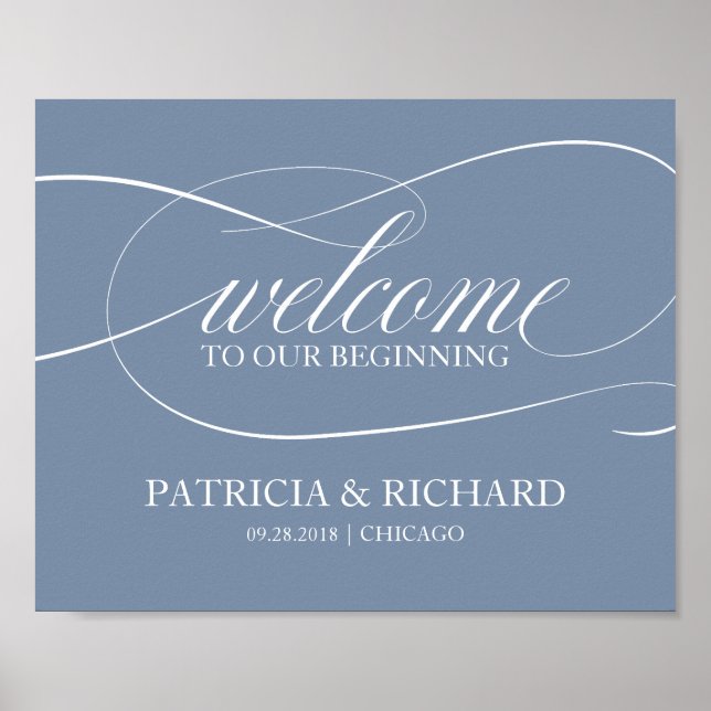 Welcome To Our Beginning Dusty Blue Sign (Front)