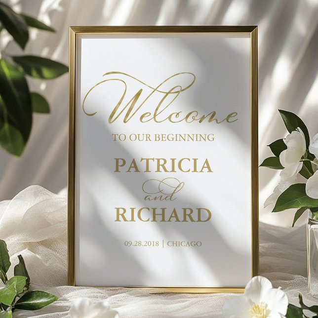 Welcome To Our Beginning Elegant Gold Foil Sign (Creator Uploaded)