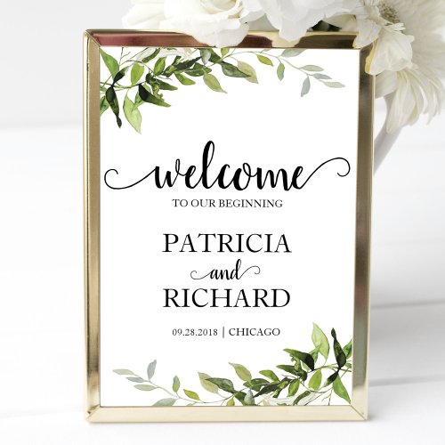 Welcome To Our Beginning Elegant Greenery Wedding Poster