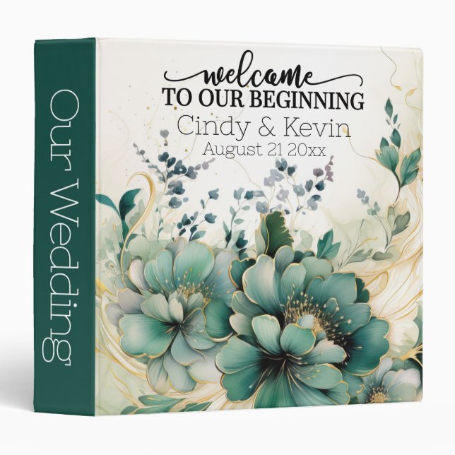 Welcome to Our Beginning: Elegant Wedding Album 3 Ring Binder (Front/Spine)