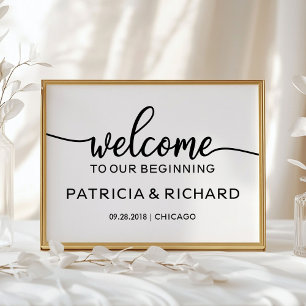 Welcome to Our Beginning Fancy Script Wedding Sign
