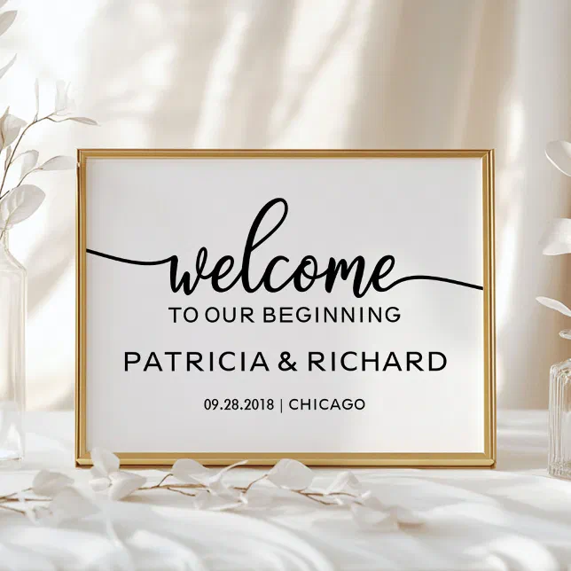 Welcome to Our Beginning Fancy Script Wedding Sign | Zazzle