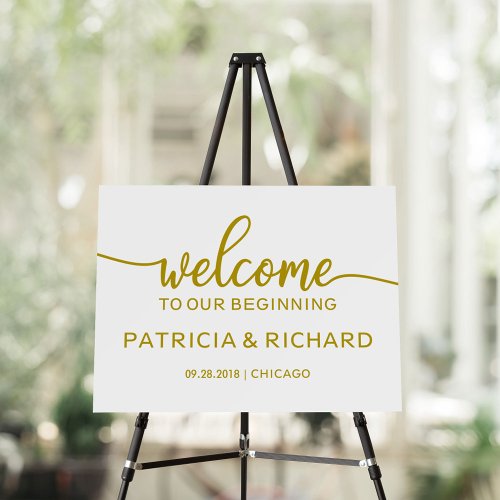 Welcome to Our Beginning Gold Wedding Sign