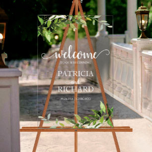 Welcome To Our Beginning Greenery Wedding Acrylic Sign