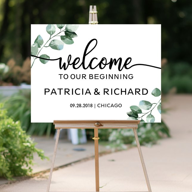 Welcome to Our Beginning Greenery Wedding Sign  (Creator Uploaded)