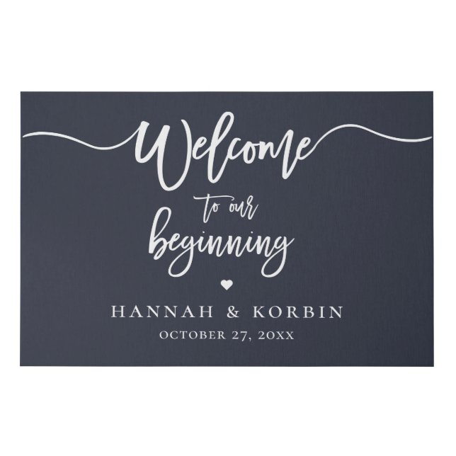 Welcome to our beginning Navy Wedding Faux Canvas Print (Front)