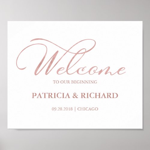 Welcome To Our Beginning Rose Gold Foil Sign