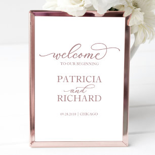 Welcome To Our Beginning Rose Gold Script Sign
