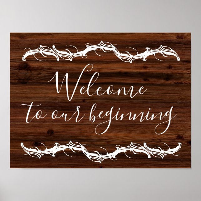 Welcome to our beginning rustic wood wedding sign (Front)