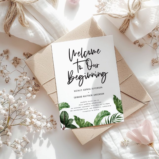 Welcome to our beginning tropical foliage wedding announcement (Creator Uploaded)