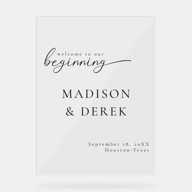 " WELCOME TO OUR BEGINNING" Wedding Acrylic Sign (Front)