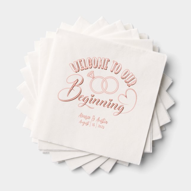 Welcome To Our Beginning Wedding Foil Napkins (Insitu (Stacked))