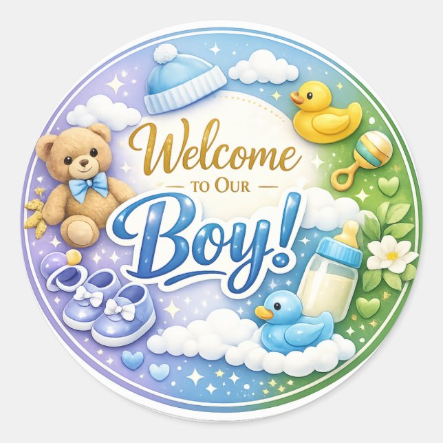 Welcome to Our Boy – Baby Shower Sticker (Front)