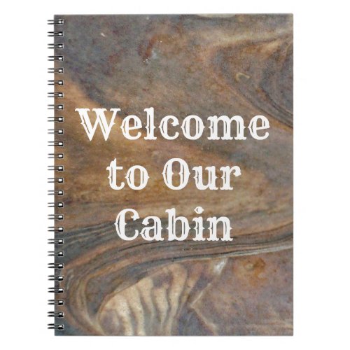 Welcome to Our Cabin Brown Woodgrain Photo Guest Notebook