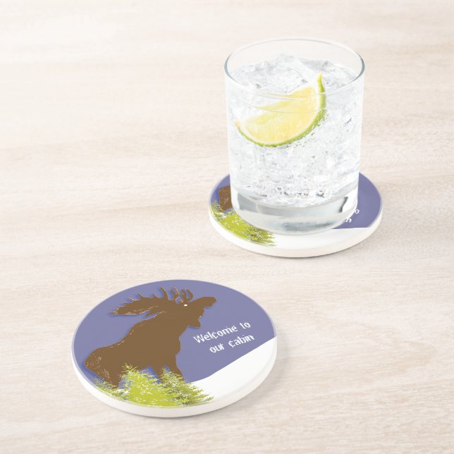 Welcome to our Cabin Moose Coasters (Side)
