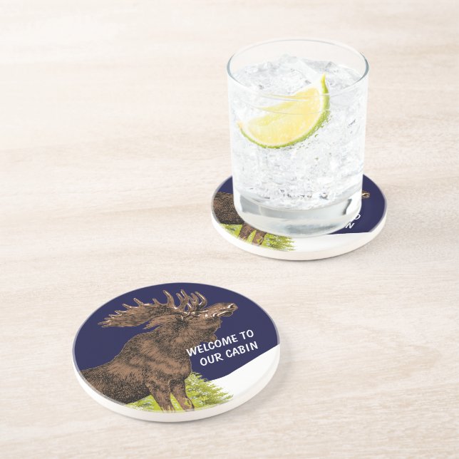 Welcome to our Cabin Moose Coasters (Side)