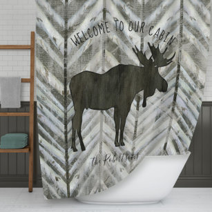 Welcome to our Cabin Moose Rustic Lodge Decor Shower Curtain