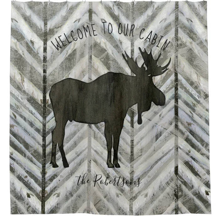 Welcome To Our Cabin Moose Rustic Lodge, Lodge Decor Shower Curtains